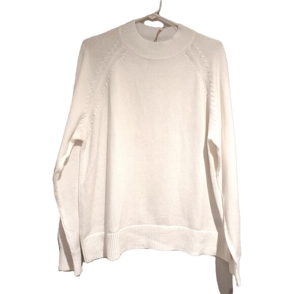 Quince NWT Ivory 100% Organic Cotton Mock Neck Minimalist Classic Sweater, Sz L - Picture 2 of 9